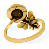 Bee & Flower Ring Oxidized Band Solid 925 Sterling Silver (18mm)