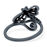Dragonfly Band Oxidized Ring Solid 925 Sterling Silver Thumb Ring (15mm)