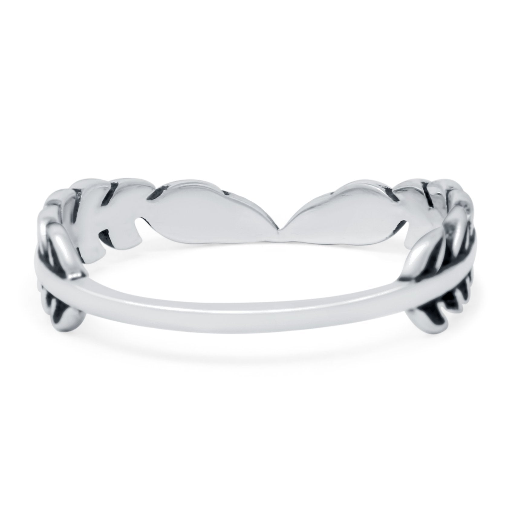 Fern Leaves Ring Oxidized Band Solid 925 Sterling Silver (5mm)