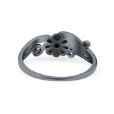 Flower Ring Oxidized Band Solid 925 Sterling Silver Thumb Ring (7mm)