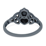 Celtic Claddagh Band Oxidized Ring Solid 925 Sterling Silver (9mm)