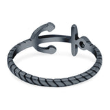 Anchor Band Oxidized Ring Solid 925 Sterling Silver Thumb Ring (8mm)