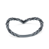 Thin Rope V Shape Oxidized Band Ring Solid 925 Sterling Silver (2mm)