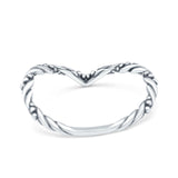 Thin Rope V Shape Oxidized Band Ring Solid 925 Sterling Silver (2mm)