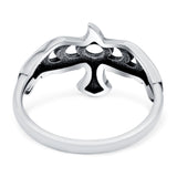 Eagle Moon Phase Band Oxidized Ring Solid 925 Sterling Silver Thumb Ring (12mm)