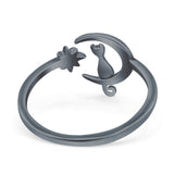 Cat On The Moon Start Rhodium Plated 925 Sterling Silver (12mm)