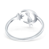 Cat On The Moon Start Rhodium Plated 925 Sterling Silver (12mm)