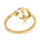 Cat On The Moon Start Rhodium Plated 925 Sterling Silver (12mm)