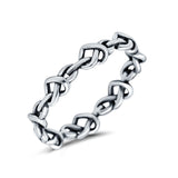 Heart Knots Oxidized Band Ring Solid 925 Sterling Silver (4mm)