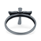 Cross Wings Ring Oxidized Band Solid 925 Sterling Silver Thumb Ring (13.5mm)