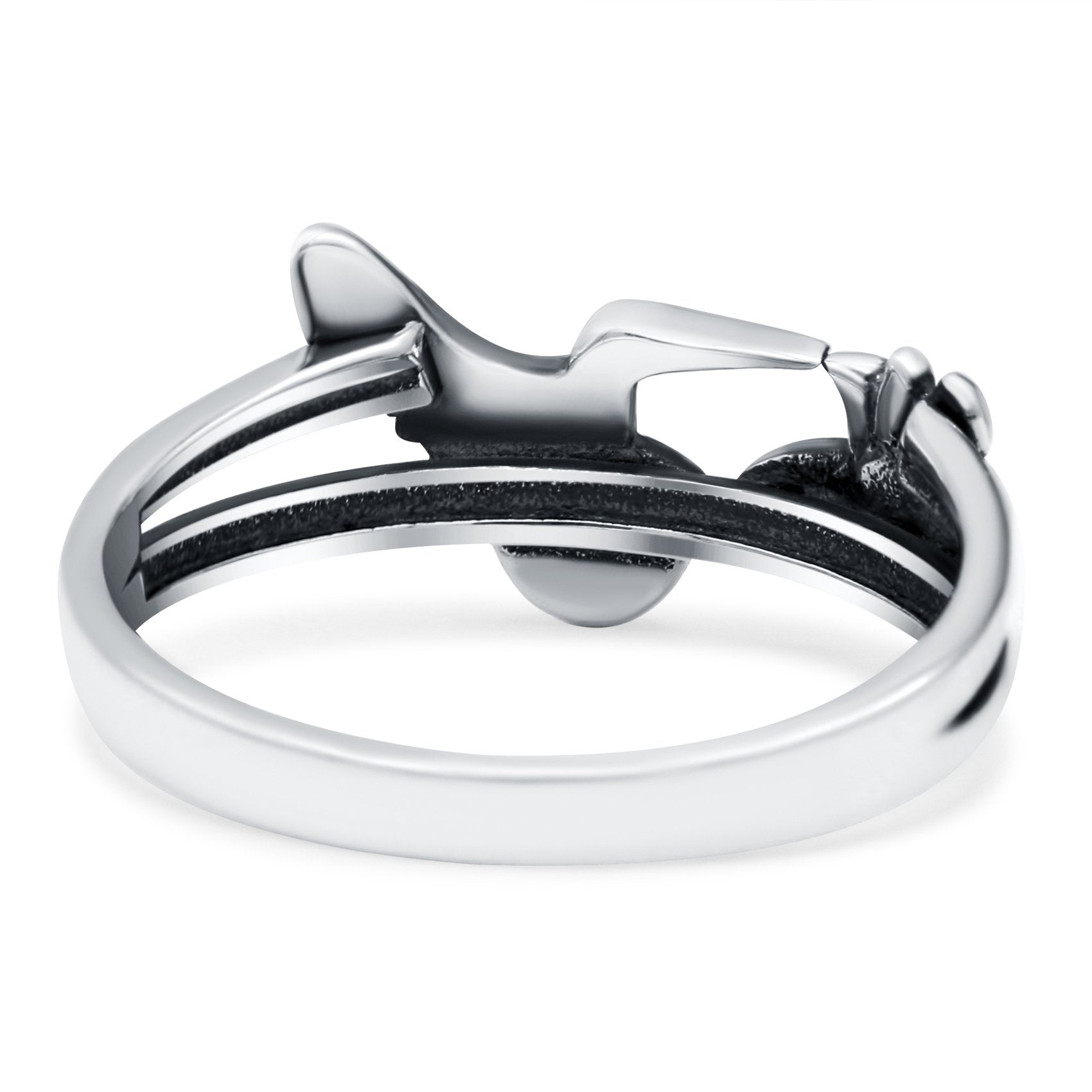 Flower Hummingbird Ring Oxidized Band Solid 925 Sterling Silver Thumb Ring (3.5mm))