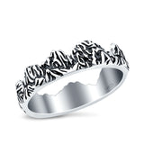 Mountains Band Oxidized Ring Solid 925 Sterling Silver (6mm)