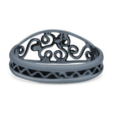 Classic Filigree Heart Artisan Trend Bali Oxidized Ring Band Solid 925 Sterling Silver Thumb Ring (7mm)