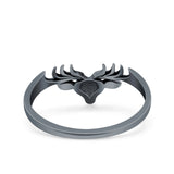 Deer Ring Oxidized Band Solid 925 Sterling Silver Thumb Ring (6mm)