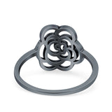 Rose Ring Oxidized Band Solid 925 Sterling Silver Thumb Ring (13mm)