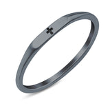 Small Cross Ring Oxidized Band Solid 925 Sterling Silver Thumb Ring (2.2mm)