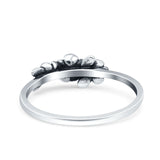 Flowers Ring Oxidized Band Solid 925 Sterling Silver Thumb Ring (5mm)