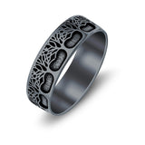 Trees Ring Oxidized Band Solid 925 Sterling Silver Thumb Ring (7mm)