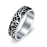 Branches Ring Oxidized Band Solid 925 Sterling Silver Thumb Ring (6mm)