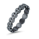 Happy Face Ring Oxidized Band Solid 925 Sterling Silver Thumb Ring (4mm)