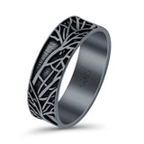 Tree Branches Ring Oxidized Band Solid 925 Sterling Silver Thumb Ring (7mm)