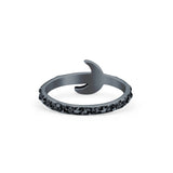 Crescent Moon Ring Oxidized Band Solid 925 Sterling Silver Thumb Ring (8mm)