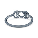 Attractive Crescent Double Moon Phases Triple Goddess New Fashionable Oxidized Ring Band Solid 925 Sterling Silver Thumb Ring (5.9mm)