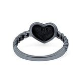 Heart Band Ring Oxidized Solid 925 Sterling Silver (8.5mm)