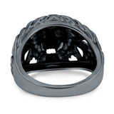 Lion Head Band Oxidized Ring Solid 925 Sterling Silver (14mm)