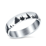 Forest Trees Band Oxidized Ring Solid 925 Sterling Silver (4.7mm)