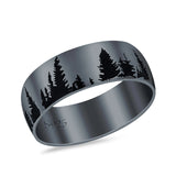 Forest Trees Band Oxidized Ring Solid 925 Sterling Silver (6.8mm)