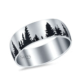 Forest Trees Band Oxidized Ring Solid 925 Sterling Silver (6.8mm)