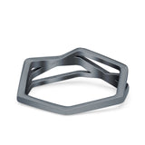 Geometric Ring Oxidized Band Solid 925 Sterling Silver Thumb Ring (5.4mm)