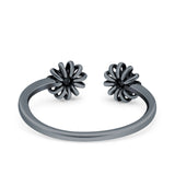 Flowers Ring Oxidized Band Solid 925 Sterling Silver Thumb Ring (6mm)