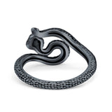 Garnet CZ Red Eye Snake Ring Oxidized Band Solid 925 Sterling Silver Thumb Ring (12mm)