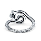 Garnet CZ Red Eye Snake Ring Oxidized Band Solid 925 Sterling Silver Thumb Ring (12mm)