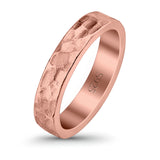 Hammered Ring Rhodium Plated Band Solid 925 Sterling Silver Thumb Ring (4mm)
