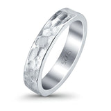 Hammered Ring Rhodium Plated Band Solid 925 Sterling Silver Thumb Ring (4mm)