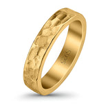 Hammered Ring Rhodium Plated Band Solid 925 Sterling Silver Thumb Ring (4mm)