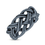Eternity Double Braided Celtic Knot Criss Cross Oxidized Rounded Trendy Band Solid 925 Sterling Silver Thumb Ring (6.5mm)
