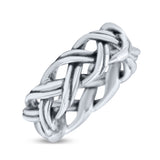 Eternity Double Braided Celtic Knot Criss Cross Oxidized Rounded Trendy Band Solid 925 Sterling Silver Thumb Ring (6.5mm)