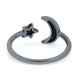 Moon & Star Ring Oxidized Band Solid 925 Sterling Silver Thumb Ring (10mm)