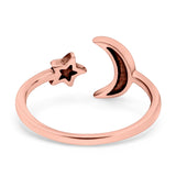 Moon & Star Ring Oxidized Band Solid 925 Sterling Silver Thumb Ring (10mm)
