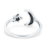 Moon & Star Ring Oxidized Band Solid 925 Sterling Silver Thumb Ring (10mm)