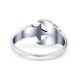 Moon & Star Ring Oxidized Band Solid 925 Sterling Silver Thumb Ring (11mm)