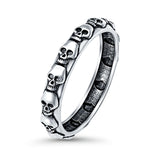 Skull Ring Oxidized Band Solid 925 Sterling Silver Thumb Ring (4mm)