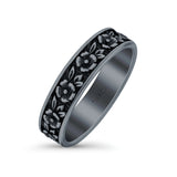 Flowers Ring Oxidized Band Solid 925 Sterling Silver Thumb Ring (5mm)