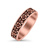 Flowers Ring Oxidized Band Solid 925 Sterling Silver Thumb Ring (5mm)