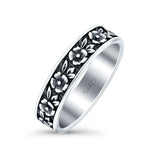 Flowers Ring Oxidized Band Solid 925 Sterling Silver Thumb Ring (5mm)