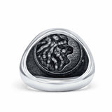Lion Ring Oxidized Band Solid 925 Sterling Silver Thumb Ring (17mm)